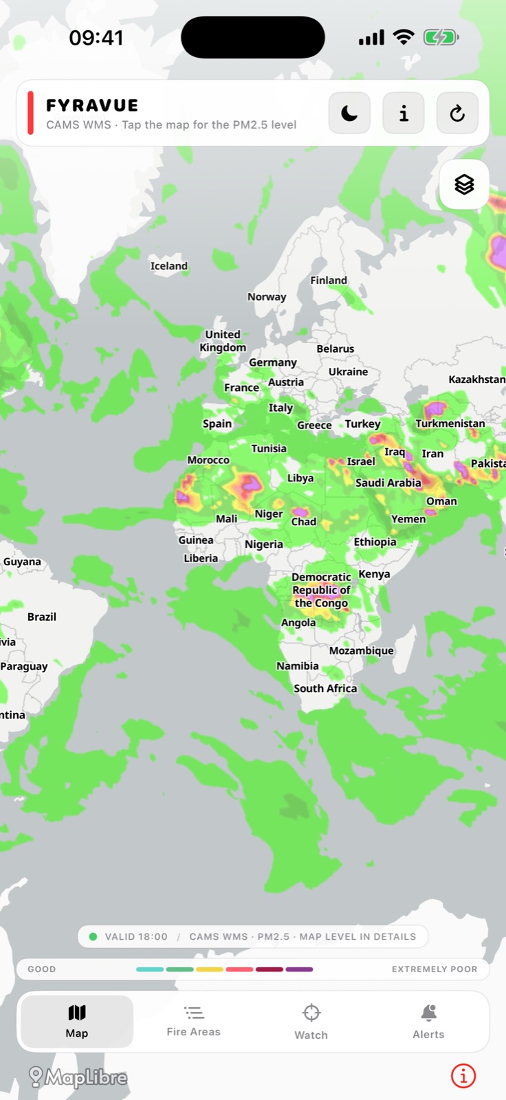 Modelled air quality map in FYRAVUE